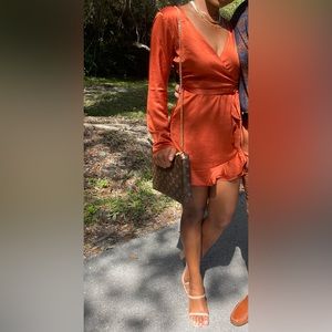 Long sleeve mini satin dress